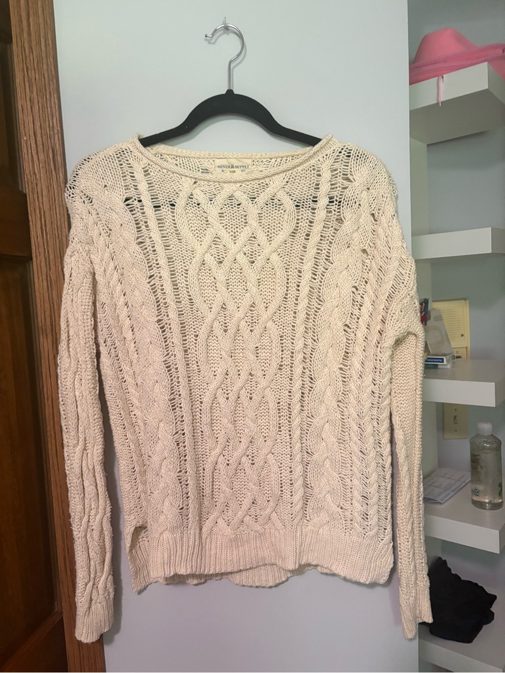 Womens Cable Knit Crewneck Sweater Denim & Supply Ralph Lauren Cream White Small